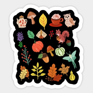 Fall Autumn Pattern Pumpkin, Mushroom, Leaves, Moths, Acorns Sticker